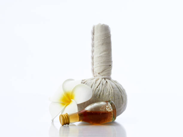 istock Beautiful spa composition with Herbal Compress Ball  on white background 1161215347