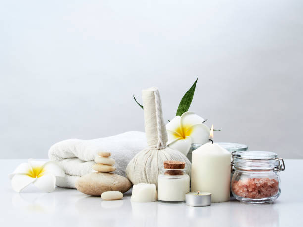 istock Beautiful spa composition with Herbal Compress Ball  on white background 1161215381