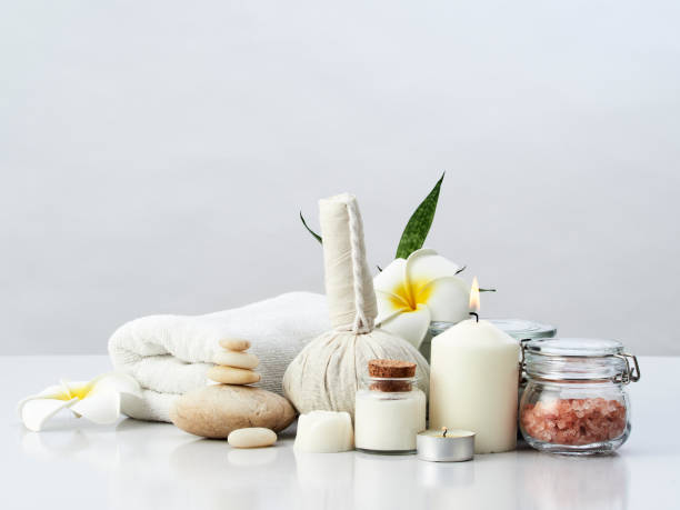 istock Beautiful spa composition with Herbal Compress Ball  on white background 1161215382