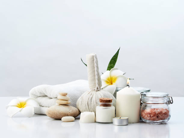 istock Beautiful spa composition with Herbal Compress Ball  on white background 1161215396