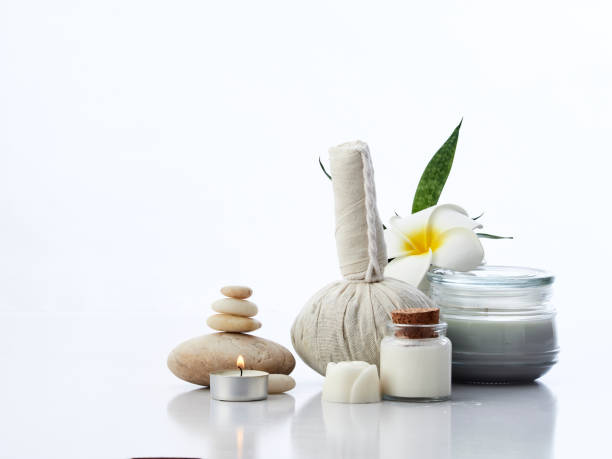 istock Beautiful spa composition with Herbal Compress Ball  on white background 1161215414