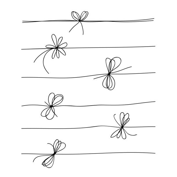 ilustrações de stock, clip art, desenhos animados e ícones de rope bow collection isolated on white background. hand drawn vector illustration set - black ribbon gift bow