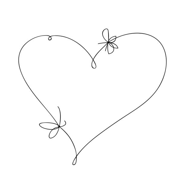 ręcznie narysuj serce z kokardą. ręcznie rysowana ilustracja wektorowa doodle w linii ciągłej. wzór dekoracyjny sztuki liniowej. - heart shape line art valentines day love stock illustrations