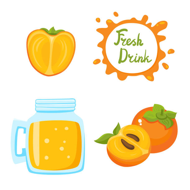 ilustrações de stock, clip art, desenhos animados e ícones de vector set of persimmon smoothie and persimmons isolated on white - persimmon food backgrounds alcohol food and drink