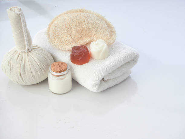 istock Beautiful spa composition with Herbal Compress Ball  on white background 1161218375