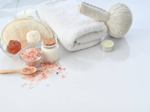 istock Beautiful spa composition with Herbal Compress Ball  on white background 1161218380