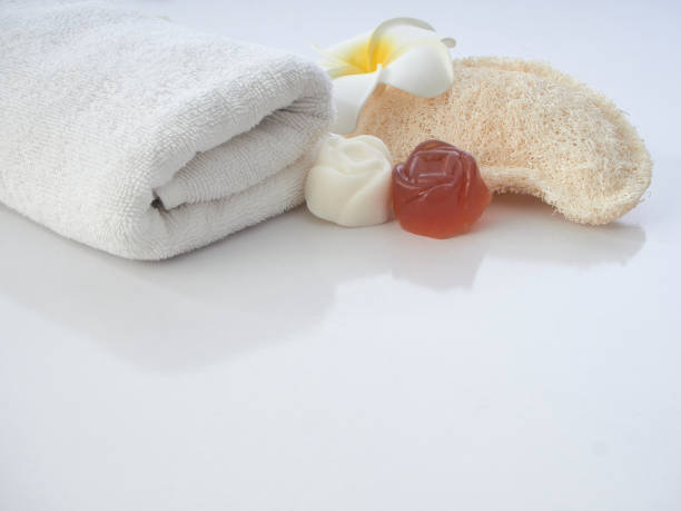 istock Set of spa accessories skin care on a white table 1161219015