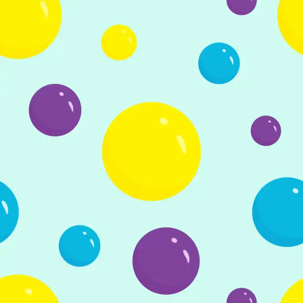 Vector illustration of Seamless background of a variety of colorful round balls of different sizes, cheerful texture of balls of bright and juicy colors to decorate paper labels or holiday