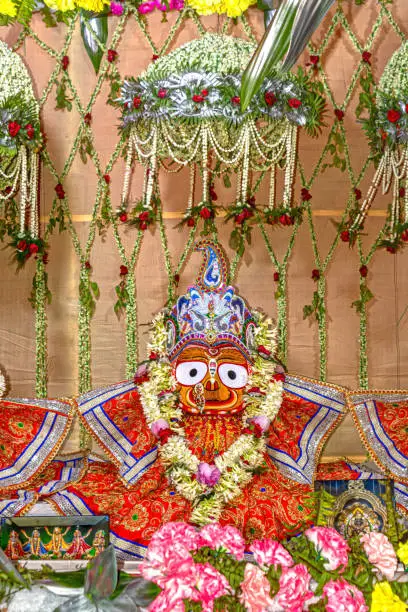 Photo of Beautifully decorated Subhadra goddess idol during the Rath Yatra Festival.