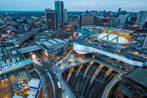 Birmingham, England, UK - A wide angle view of the facade of the Bullring Shopping Centre. This building was opened in 2003.