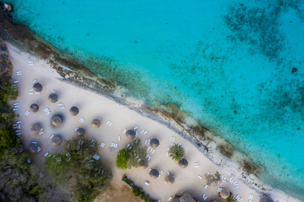 Aerial view over area Cas Abao Beach on the western side of  Curaçao/Caribbean /Dutch Antilles stock photo