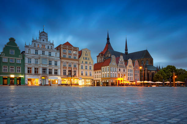 Rostock, Germany. Cityscape image of Rostock, Germany during twilight blue hour. rostock photos stock pictures, royalty-free photos & images