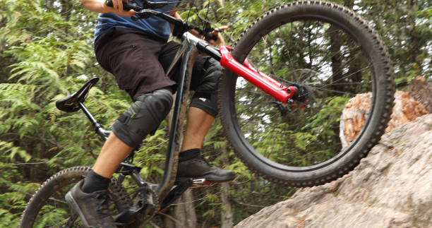 istock Mountain biker ascends steep rock slab 1161241546