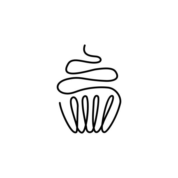 ilustraciones, imágenes clip art, dibujos animados e iconos de stock de una línea continua dibujada de pastel de cumpleaños con una vela pintada a mano silueta. arte lineal. muffin de regalo festivo - muffin cupcake cake chocolate