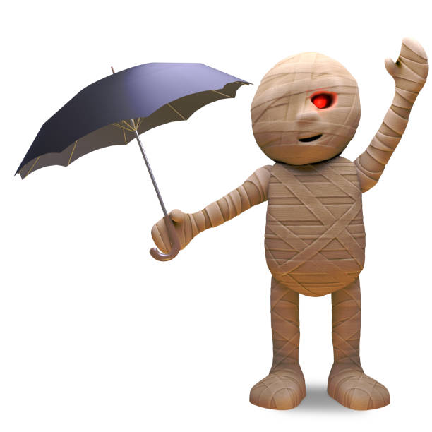 istock When its raining, Egyptian mummy monster uses an umbrella, 3d illustration 1161244509