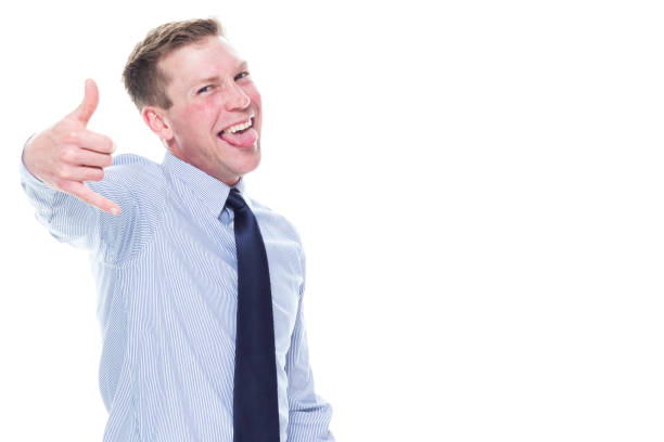 istock Attractive young businessman on white background - shaka sign 1161244843