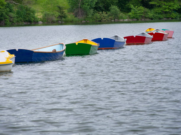 Colorful rowboats tied together