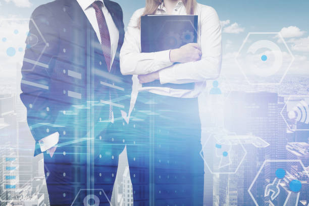 istock Business people in city digital business interface 1161261092