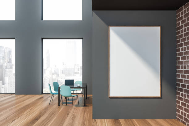 istock Gray office lounge or living room with poster 1161261385