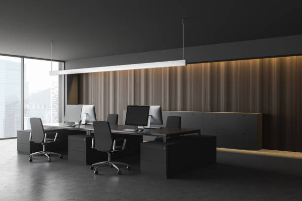 istock Modern grey office interior with furniture. 1161261500