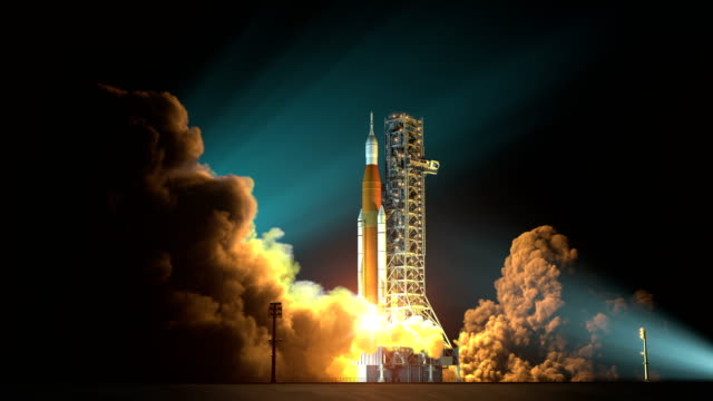 4K. Space Launch System Night Takes Off.