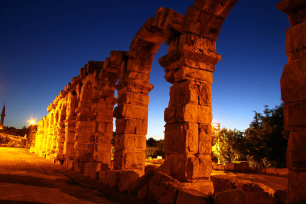 Tyana ancient city and Roman aqueduct, Kemerhisar Nigde stock photo