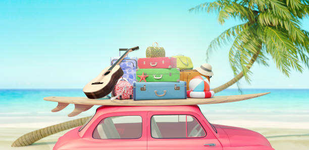 istock Car with luggage ready for summer vacation 3D Render 3D illustration 1161267089