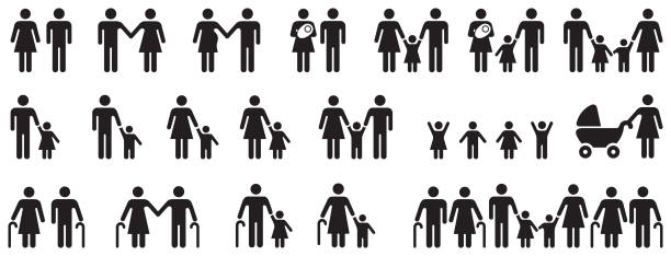 Set of icons of people. Set of icons of people in black. group of women all ages stock illustrations
