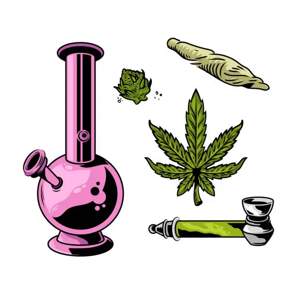 Vector illustration of cannabis smoking set