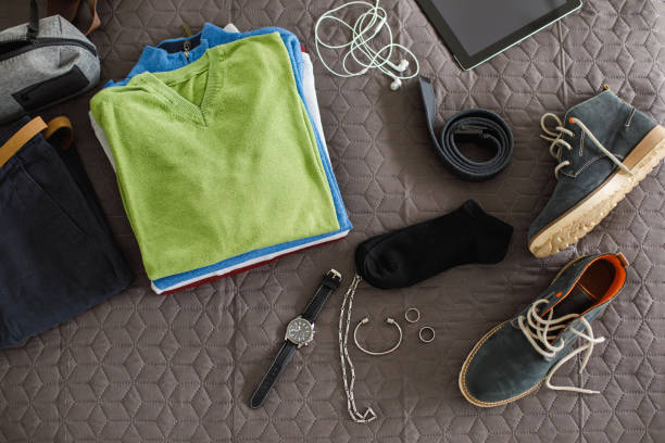 istock Flat lay traveler accessories 1161275104