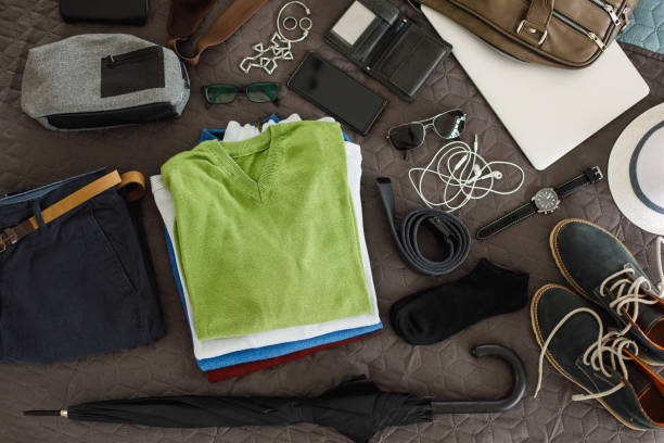 istock Man's travel accessories flat lay 1161275112