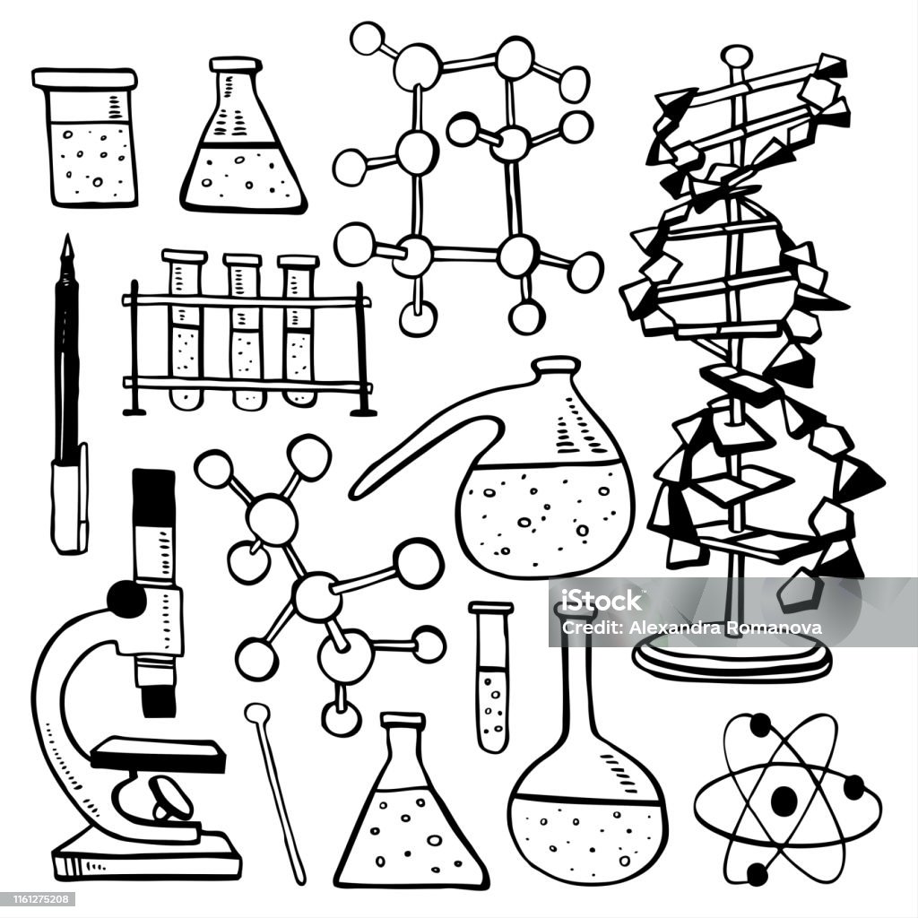 Chemistry School Lesson Items Hand Drawn Outline Doodle Sketch Vector ...