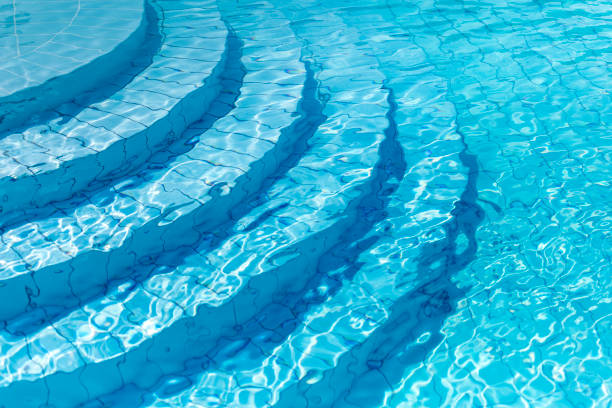 Swimming pool tiled floor stairs