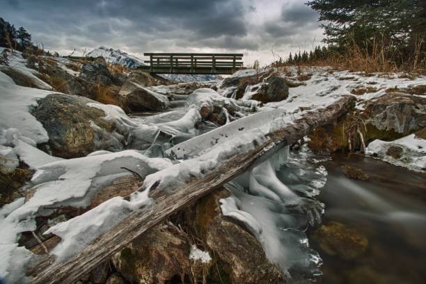 istock Scenic view of river trestle in winter valley 1161282895