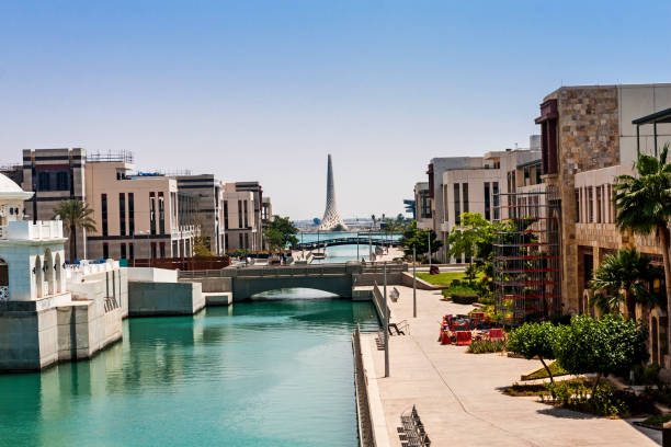 The canal in the King Abdullah University of Science and Technology campus, Thuwal, Saudi Arabia stock photo