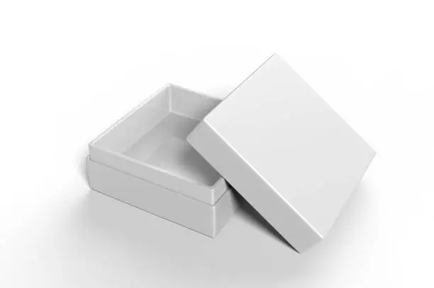 Photo of White blank luxury rigid neck box with inner foxing for branding presentation and mock up, 3d illustration.