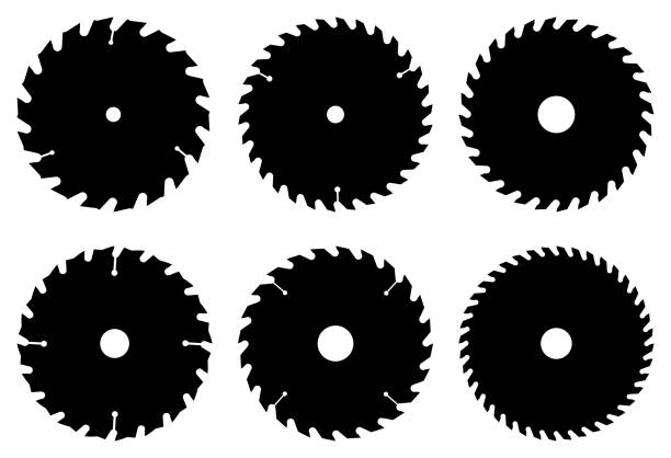 ilustrações de stock, clip art, desenhos animados e ícones de set of saw blades. flat icons. silhouette vector - power tool saw electric saw circular saw