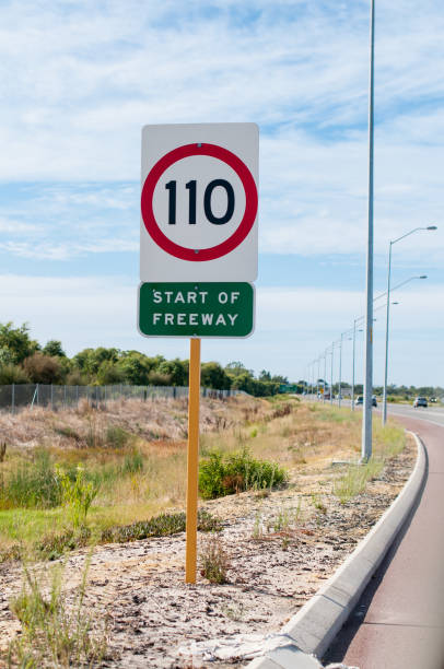 Kilometer per hour speed limit signs. stock photo