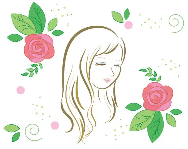 Vector illustration of Organic Rose - hair care women