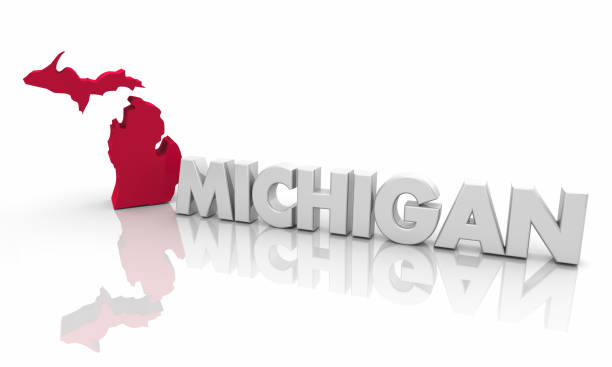 istock Michigan MI Red State Map Word 3d Illustration 1161287850
