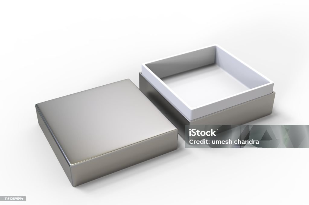 White blank luxury rigid neck box with inner foxing for branding presentation and mock up, 3d illustration. White blank luxury rigid neck box with inner foxing for branding presentation and mock up. Box - Container Stock Photo