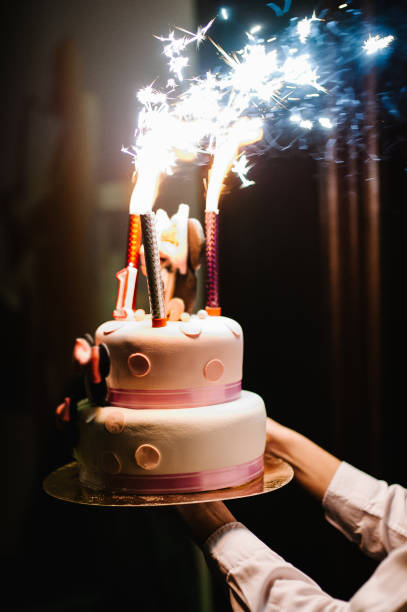 istock Women's hands hold a festive cake with a firework.
Happy birthday. 1161290449