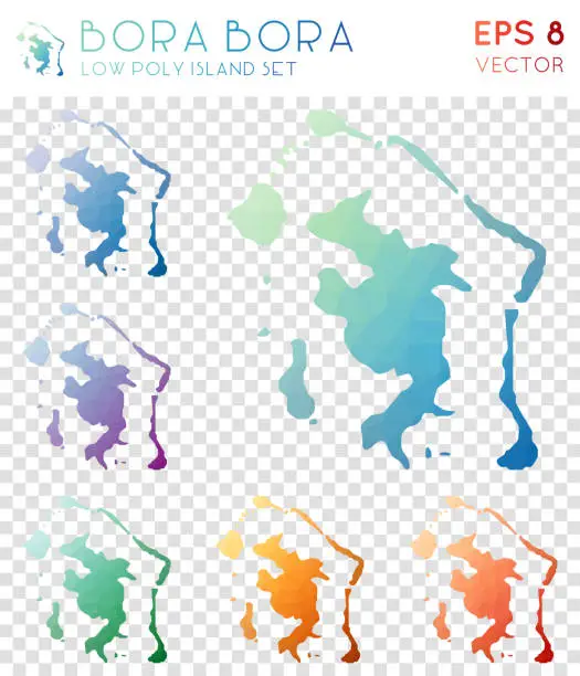 Vector illustration of Bora Bora geometric polygonal maps, mosaic style island collection.