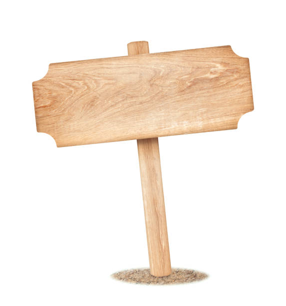 istock Wooden sign unbalanced on ground isolated 1161294565