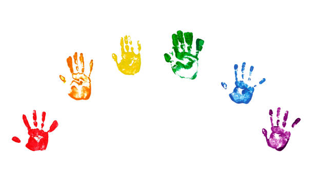 istock close up rainbow colors hand prints in a row 1161295780