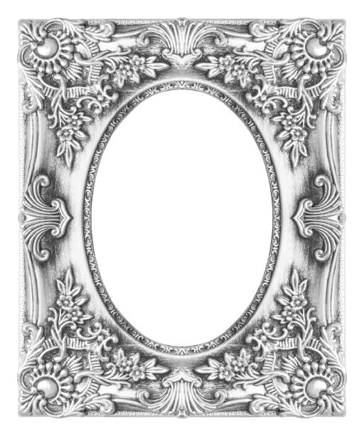 The antique silver frame ellipse on the white background