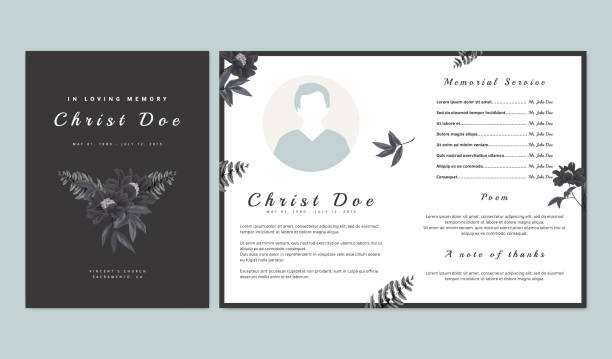 식물 기념 및 장례 초대 카드 템플릿 디자인, 검은 색 paenia lactiflora 꽃과 어두운 회색 배경에 고사리 - sensitive fern stock illustrations