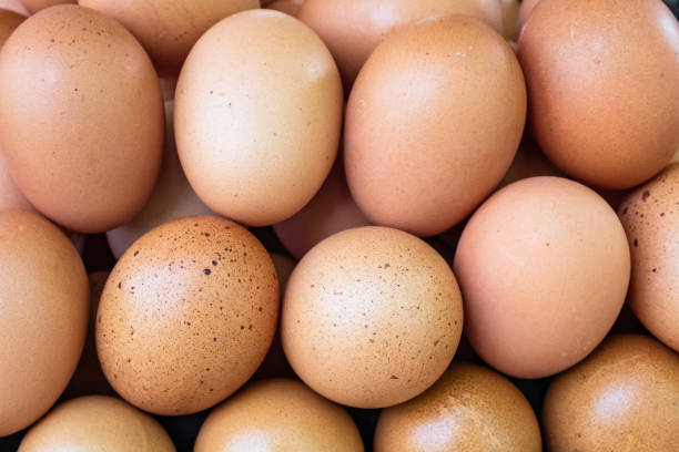 istock Brown chicken eggs close up in farm 1161301645