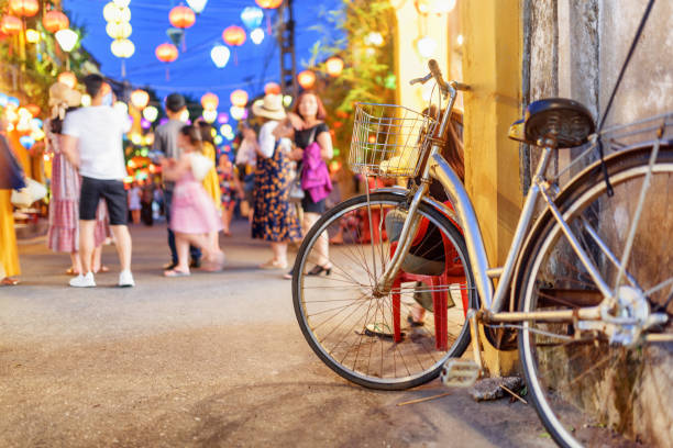 istock Vintage style bicycle parked at wall, Hoi An Ancient Town 1161304747