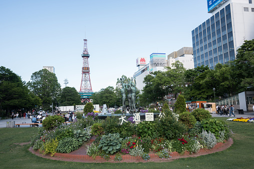 Sapporo, Japan - June 6, 2019: People have a rest in Odori park